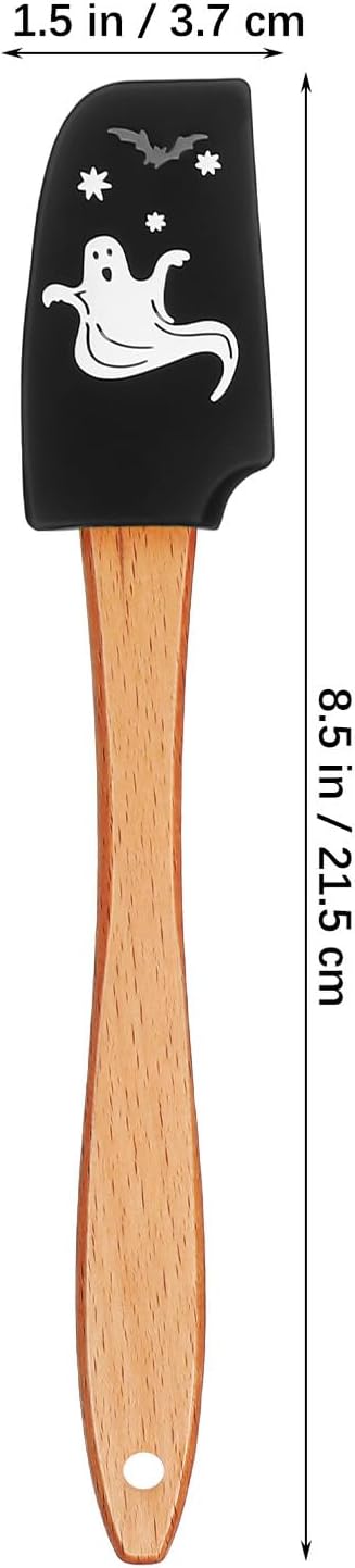 Silicone Cake Icing Spatula Set Wooden Handle Non-Stick Surface Halloween Baking Tools Kitchen Utensils for Home and Bakery (Ghost Pumpkin Spider Pattern)