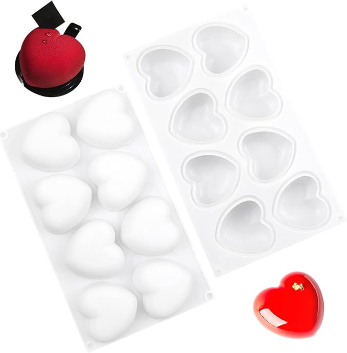 2 Pcs 3D Heart Shape Mold for Chocolate and Dessert Making | Flexible silicone for easy unmolding, Non-stick surface for clean shaping results, Heat resistant for baking and freezing use by Arcemain