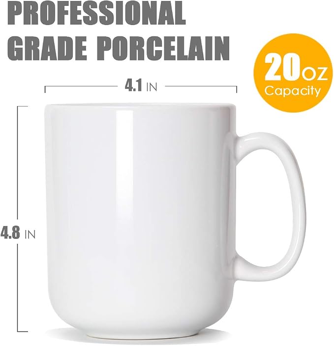 20 OZ Large Coffee Mug, M016 Ceramic Big Tea Cup with Handle for Dad Men, White - Image 3