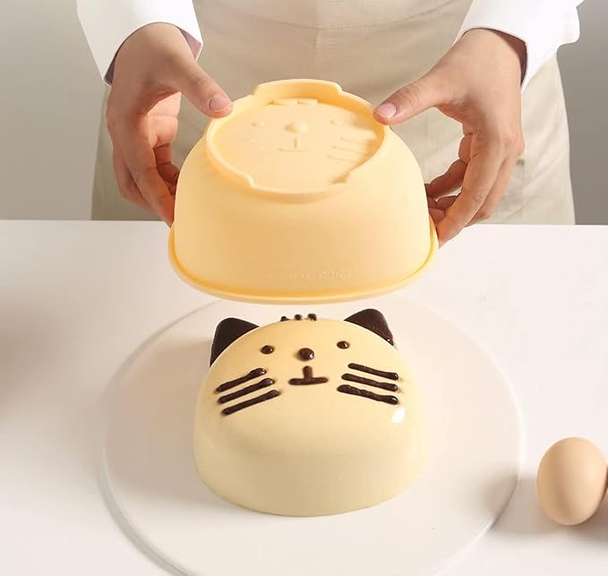 Cute Kitten 6 inch Silicone Cat Cake Mold Pan, Bread Pie Flan Tart Cake Mold, For Birthday Parties Baking, Friends' Dinners. (Yellow Cat)
