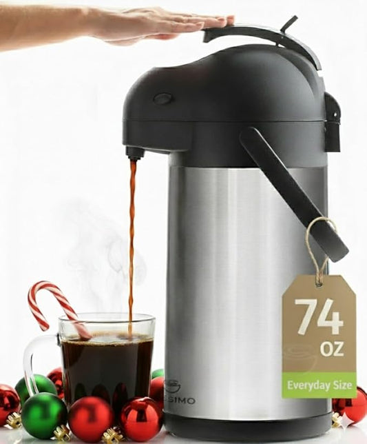 Thermal Coffee Carafe 74Oz, Keeps Drinks Hot for 12Hrs & Cold for 36Hrs, Insulated Stainless Steel Coffee Carafe for Hot Drinks, Easy One-Handed Dispensing for Office, Home, Party, Durable Tea Flask