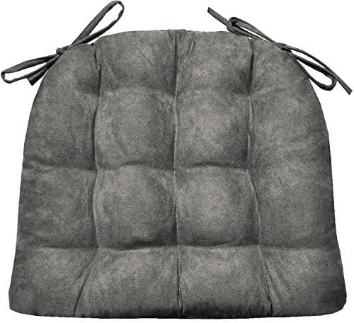 Barnett Home Decor Microsuede Grey Dining Chair Pad with Ties - 16.5 x 18 Size Medium - Latex Foam Fill Cushion, Reversible, Machine Washable - Microfiber Ultrasuede (Gray) by BarnettHomeDecor