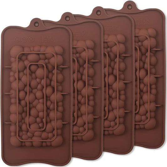 Bubbles Break Apart Silicone Chocolate Bar Molds, Homemade Protein and Energy Bar Molds, 4 Packs