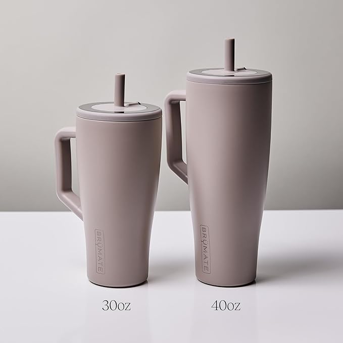 BrüMate Era 30 oz Tumbler with Handle & Straw | 100% Leakproof Insulated Water Bottle Tumbler with Lid & Flexible SoftSip Straw | Made of Stainless Steel | Cup Holder Friendly | 30oz (Navy Polka Dots)