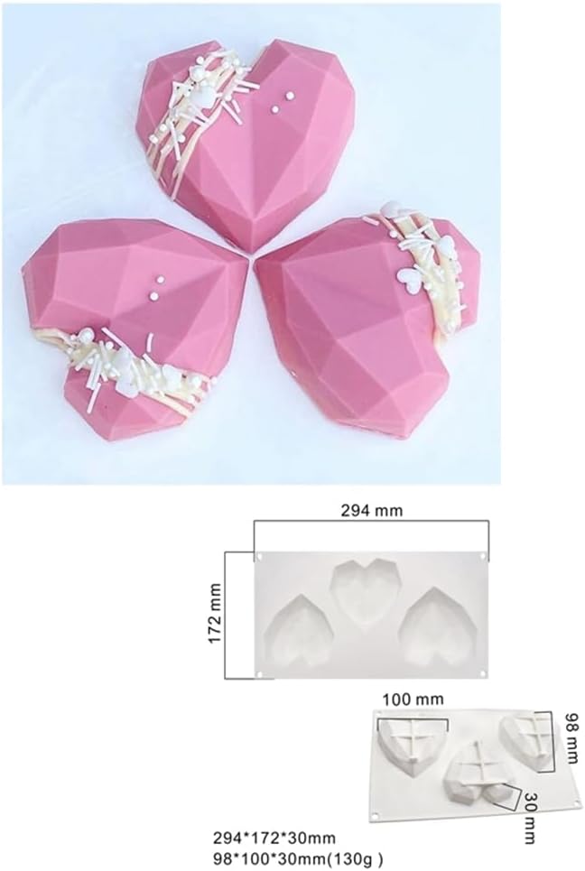 Diamond Heart Silicone Chocolate Mold DIY Cake Accessories Molds Kitchen Ice Cubes Biscuit Pastry Manual Baking Mould (Lover Heart J_11.76 X6.88 X1.2 inch) - Image 7