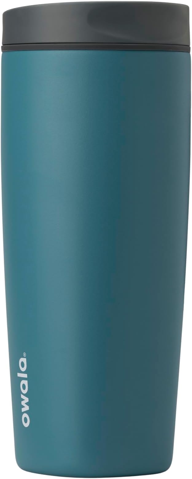 Owala SmoothSip Slider Insulated Stainless Steel Coffee Tumbler, Reusable Iced Coffee Cup, Hot Coffee Travel Mug, BPA Free 20 oz, Grey/Blue (High Dive) by Unknown