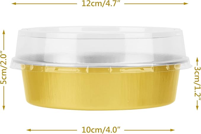 Beasea Disposable Pie Tins 4 Inch, 100 Pack Mini Tart Pans with Lids, 8 Oz Golden Aluminum Pie Pan Tin Tart Pans Round Oven Baking Mini Cake Pan for Pie Tart Quiche - Image 2