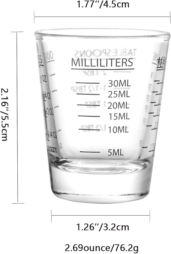 GLASKEY 2 Pack Shot Glasses Measuring Cup,Espresso Shot Glass with 4 Measurement Methods(OZ/ML/TSP/TBSP),Dishwasher Safe,Perfect for Coffee,Cocktails and Kitchen Use (Black)