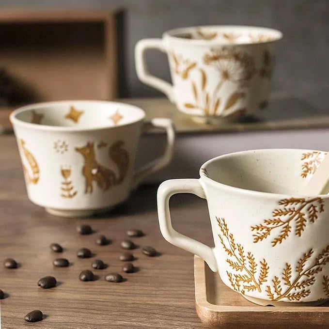 Small Ceramic Mug 1 pc, 11oz - Vintage Coffee Mug, Pottery Cups for Milk, Latte, Cappuccino, Tea - Handmade Porcelain Dishwasher, Microwave Safe Stoneware Gift for Women Men, Brown Leaf - Image 6