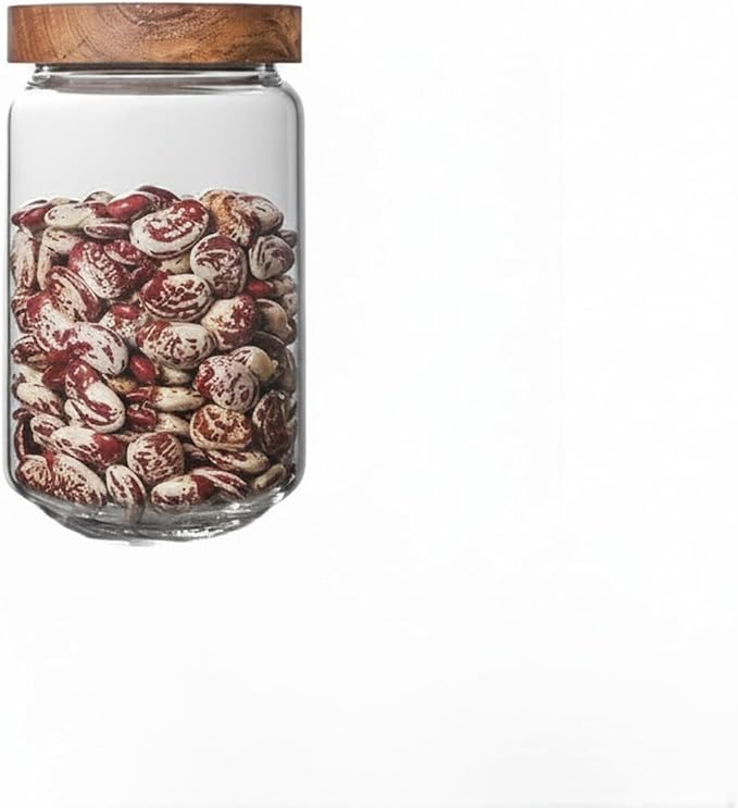 Clear Glass Storage Jar with Natural Acacia Wood Lid for Pantry Organization by Unknown