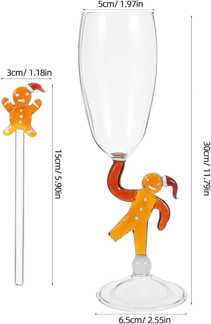 Zerodeko Christmas Themed Wine Glass, 7oz/200ml Gingerbread Man Goblet | Winter Themed Decorative Glassware & Glass Cocktail Stirrers for Xmas Home Hotel Bar Restaurant Party Decoration - Image 7