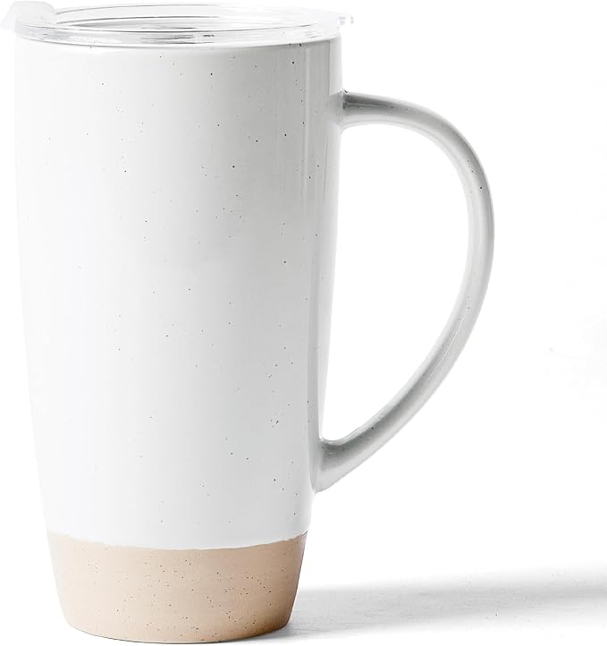 famiware Milkyway Coffee Mug, 20oz Large Coffee Mug, Ceramic Mug with Lid, Tea Cup with Handle for Latte, Tea, Cocoa, Milk, Home & Office, White by Famiware