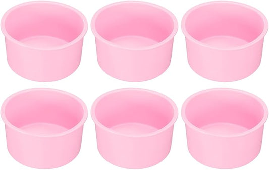 HARFINGTON 6 Pcs Round Cake Pans 4" Nonstick Quick Release Silicone Cake Mould Bakeware Tools for Baking Cupcakes Bread Pizza, Pink