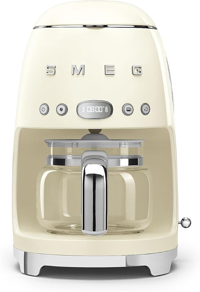 Smeg 50's Retro Style Aesthetic Drip Coffee Machine with 10 Cup Glass Carafe, Auto Start Feature, Keep Warm Plate, and Two Coffee Strength Settings (Cream) by Unknown