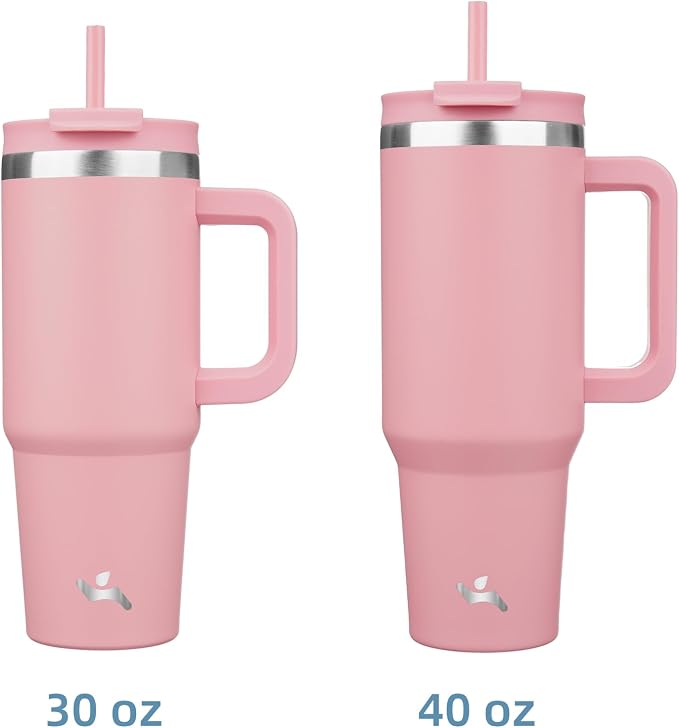 Konokyo 40 oz Insulated Tumbler Water Bottle with Handle, Straw Lid | BPA-free and dishwasher safe; made for gym, travel, coffee and gifting, 2 straws, cup holder friendly,Pink - Image 3