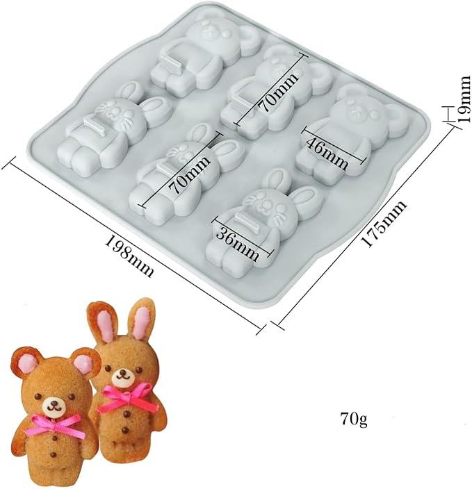 Candy Animal Silicone Mold Rabbit Bear Shape Chocolate Soap Cake Decorating DIY Kitchenware Bakeware Ice Mold Baking Tools (Rabbit Bear R_7.92 X7 X0.76 inch) - Image 2