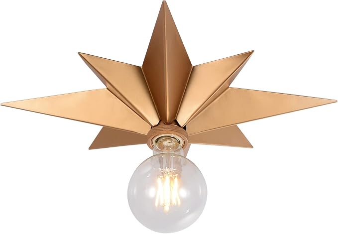 16 inch Flush Mount Ceiling Light, Gold Star Light Fixture, Farmhouse Star Ceiling Light, Vintage Flush Lighting Ceiling for Hallway, Entryway, Study, Bedroom, Stair, Foyer, Kitchen, Bathroom - Metal by Airposta