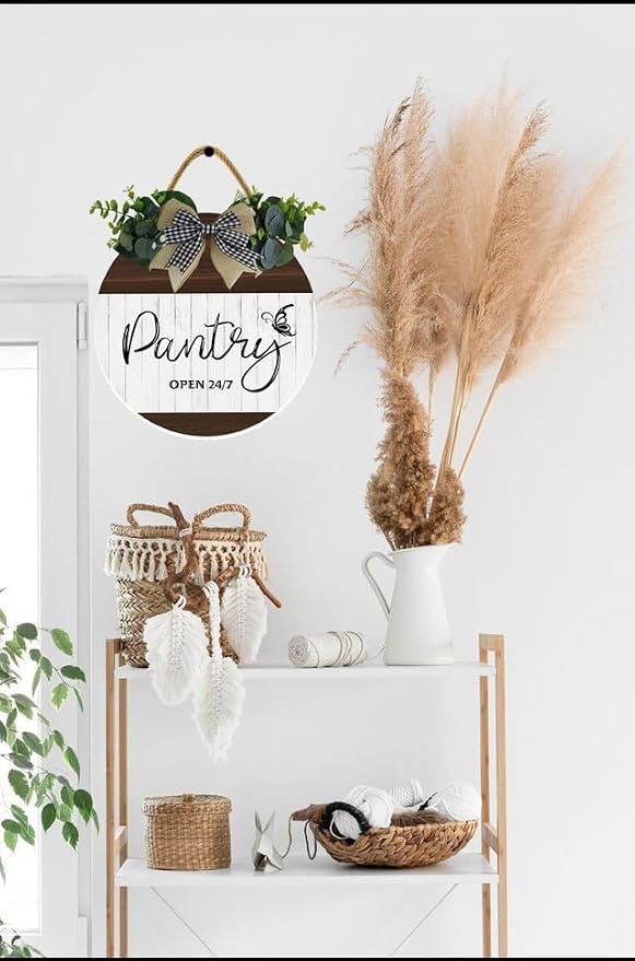 Uptell 12" Farmhouse Pantry Signs Pantry Open 24/7 Wall Door Decor Farmhouse Pantry Wall Decoration,Wood Wall Hanging Plaque Sign for Pantry Room Kitchen Decor 12 Inch - Image 3