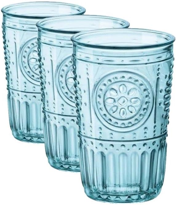 Bormioli Rocco Romantic Set Of 4 Tumbler Glasses, 11.5 Oz. Colored Crystal Glass, Light Blue, Made In Italy. (Pack of 3) by Bormioli+Rocco