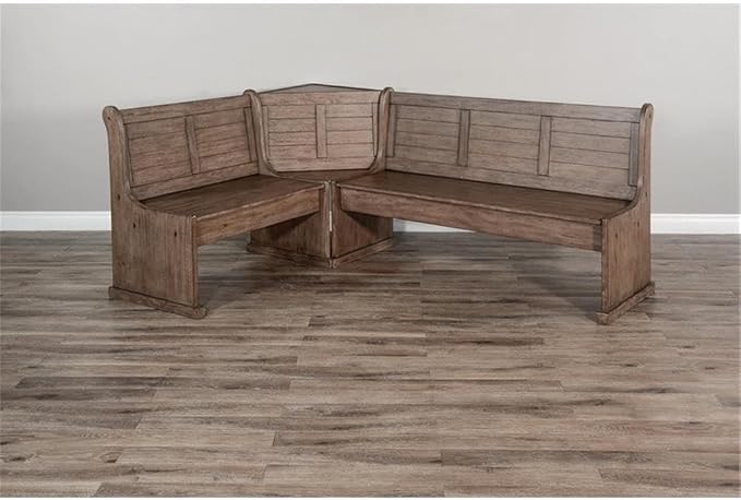 Pemberly Row 75" x 56" Farmhouse Wood Breakfast Nook Set with Table, Lift Seats, Hidden Storage, Reversible Benches, for Small Spaces, in Buckskin/Taupe Brown Finish by PEMBERLYROW