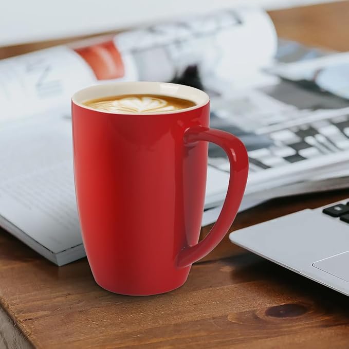 homEdge Porcelain Mug Set, 16 Ounces Cup for Tea, Latte, Mocha, Hot Chocolate, Set of 6, Red - Image 2
