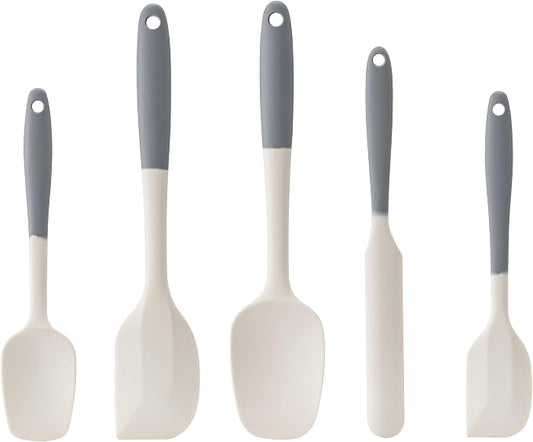 Silicone Spatula Set,5 Piece Food Grade Rubber Spatulas,Gray+White | Spatulas Silicone Heat Resistant for Baking,Cooking,and Mixing High Heat Resistant Non Stick Dishwasher Safe BPA-Free by Hoewina