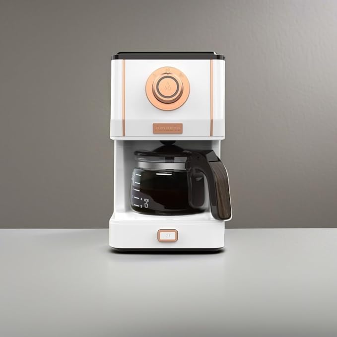 Amaste Retro Style Coffee Machine with 25 Oz Glass Coffee Pot, Reusable Coffee Filter & Three Brewing Modes, Warming Plate, Elegant White with Rose Gold - Image 5
