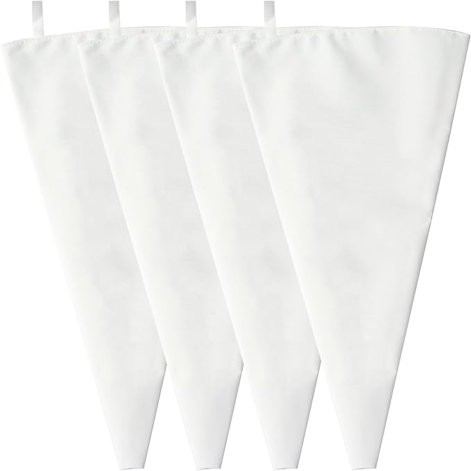 Klmnop 4 Pack Reusable Piping Bags, 24 Inch Large Cloth Cake Decorating Bags Pastry Bags, Hangable Frosting Piping Bags for Cakes Cookies(White)