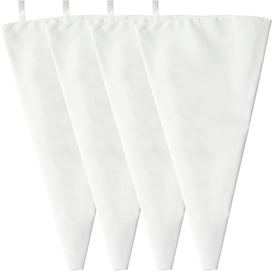 Klmnop 4 Pack Reusable Piping Bags, 24 Inch Large Cloth Cake Decorating Bags Pastry Bags, Hangable Frosting Piping Bags for Cakes Cookies(White)