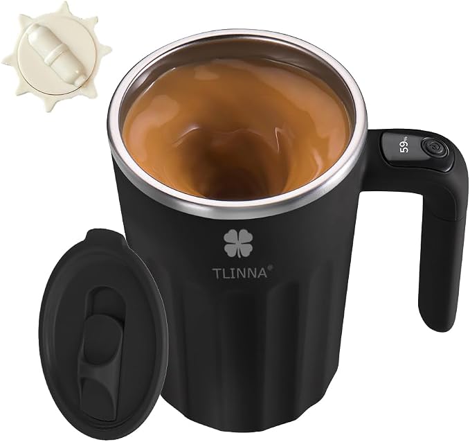 Self Stirring Mug,Self Stirring Coffee Mug,Suitable for Coffee, Milk, Cocoa and Other Beverages,Insulated bottle (Black-temperature, 12 Ounces) by TLINNA