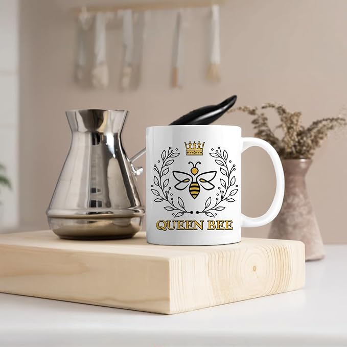 Queen Bee 11oz Double-Sided Ceramic Mug, Funny Beekeeper Mug for Women, Birthday Thank You Gifts for Bee Lover Boss Female Entrepreneur, New Business Owner Gifts, Employee Appreciation Present - Image 4