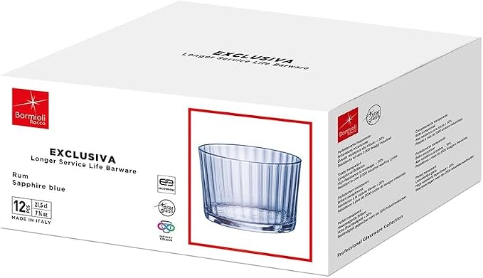 Bormioli Rocco Exclusiva Rum Glasses, Set of 12-7.25 Oz. Sapphire Blue Small Tumblers with Laser-Cut Rim & Shock-Enhanced Edge - Compact Star Glass Cups for Spirits & Mixed Drinks - Italian Made - Image 5