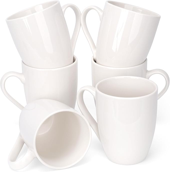 6 Pack Ceramic Coffee Mugs Set, 12 OZ Porcelain, White | With Handle, Hot Tea, Americano, Mocha, Milk, Latte, Dishwasher Safe, Microwave Safe by xihihiaa