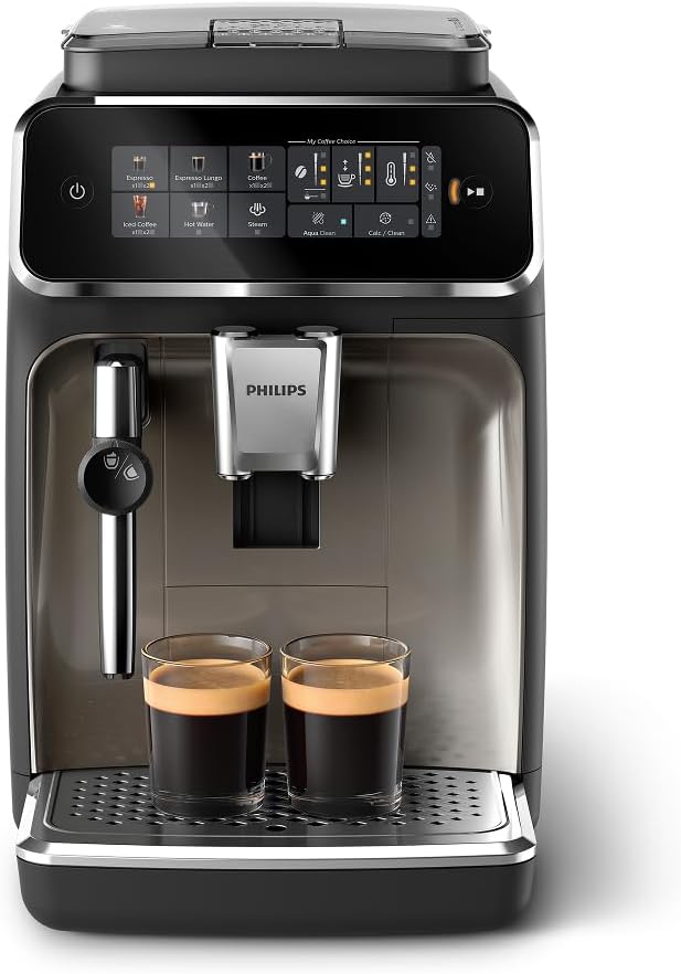 Philips 3300 Series Fully Automatic Espresso Machine with integrated milk frother and grinder, 5 Hot & Iced Coffee Pre-Sets, 40% Quieter SilentBrew, 15-Bar Pressure, Glossy Black (EP3326/90) | Integrated milk frother, Grinder, 5 Hot & Iced Coffee Pre-S... by Unknown