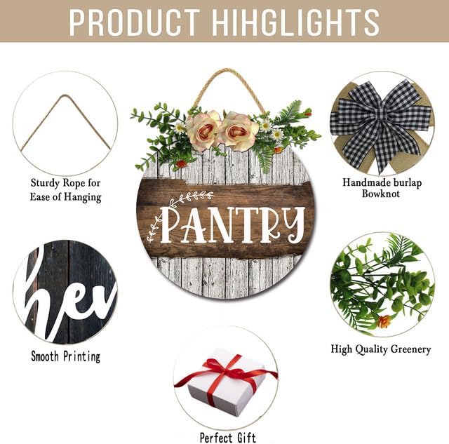 Pantry Sign for Front Door Porch Decorations, Round Rustic Wood Hanging Sign for Farmhouse Porch Outdoor Home Holiday Front Door Decor 11 Inches - Image 6