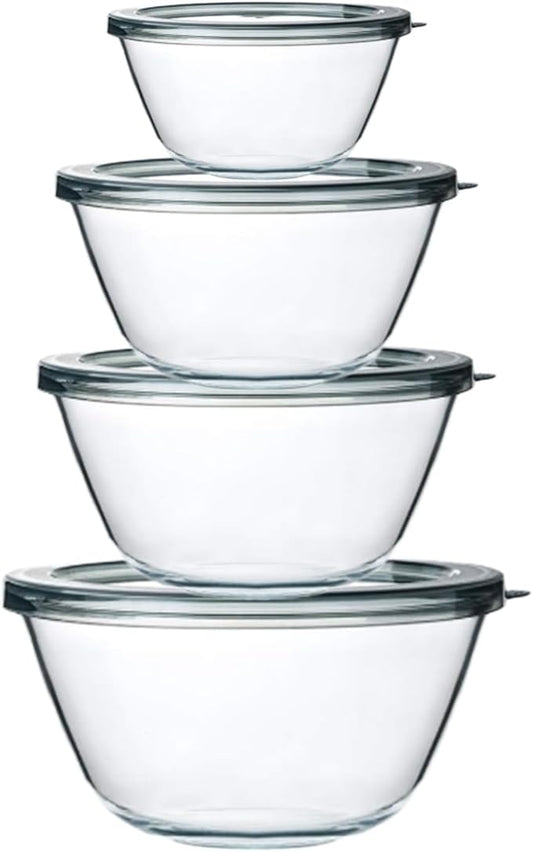 M MCIRCO Glass Mixing Bowls with Lids, 4 Packs Glass Bowl Set, Nesting Bowls for Meal Prep, Food Storage, Bowls For Cooking, Baking, BPA-Free, 0.8/1.7/1.6/2.9/4.8 Qt