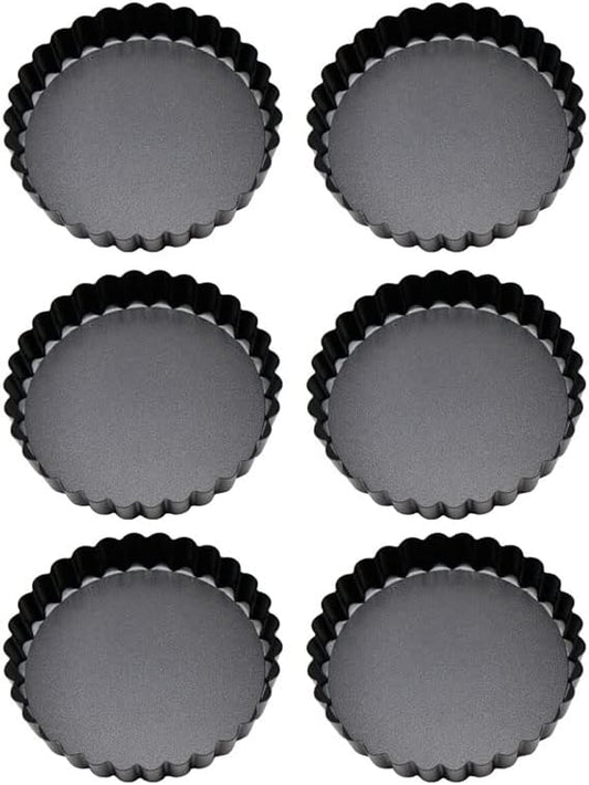Mingzhe Removable Bottom Tart Pan Set 6PCS Non Stick Carbon Steel Ideal for Baking Quiches and Pies 8cm Black by Unknown