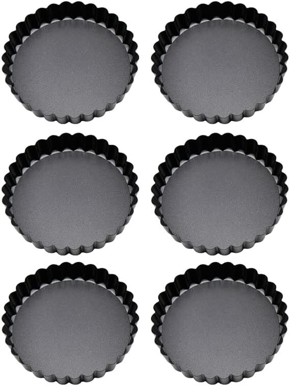 6PCS Mini Tart Pans Removable Bottom, Non Stick Carbon Steel Quiche Mold Set for Baking Small Pies Cheesecakes - Image 3