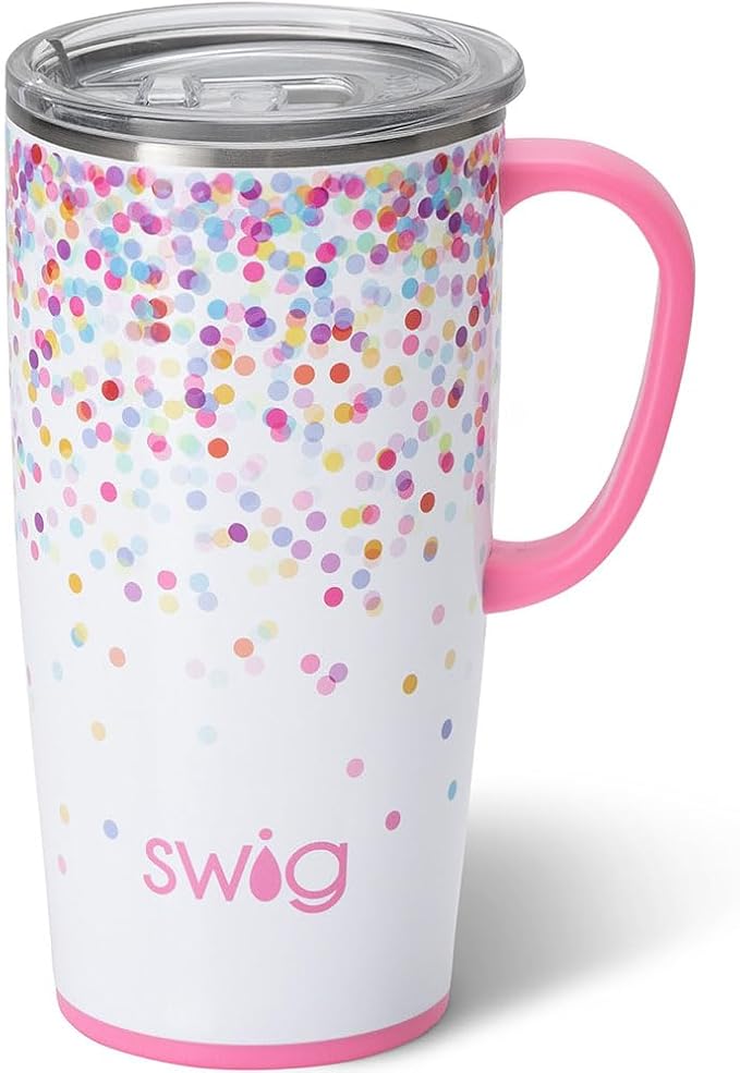 Swig Life 22oz Insulated Travel Mug with Handle & Lid, Confetti | Triple Insulated Stainless Steel - Handle & Lid Included - Keeps Coffee Hot or Cold - Cup Holder Friendly by SwigLife