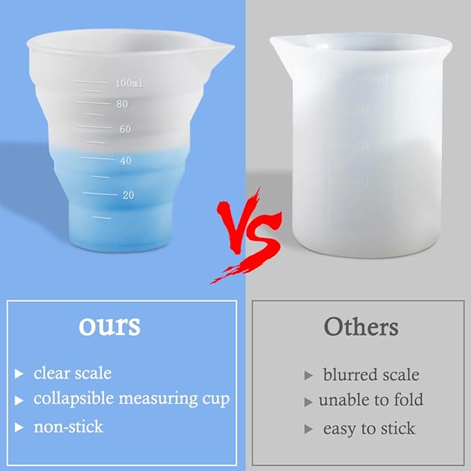 4 Pcs Silicone Resin Measure Cups Graduated Silicone Measuring Collapsible Silicone Measuring Cups,50ml/100/250ml/500ml Silicon Mixing Cups, for Epoxy Molds,Tumbler Making,Paint Making
