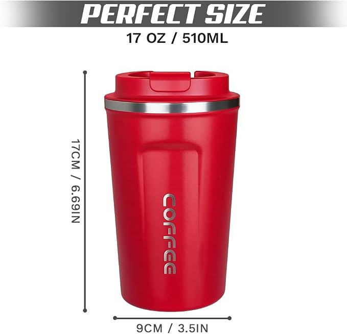 SPLMIFA Travel coffee mugs leak-proof, reusable coffee cup with lid, stainless steel vacuum insulated coffee tumblers, thermal insulation cups for men & women keep drinks hot & cold (2nd-Red, 17OZ) - Image 4