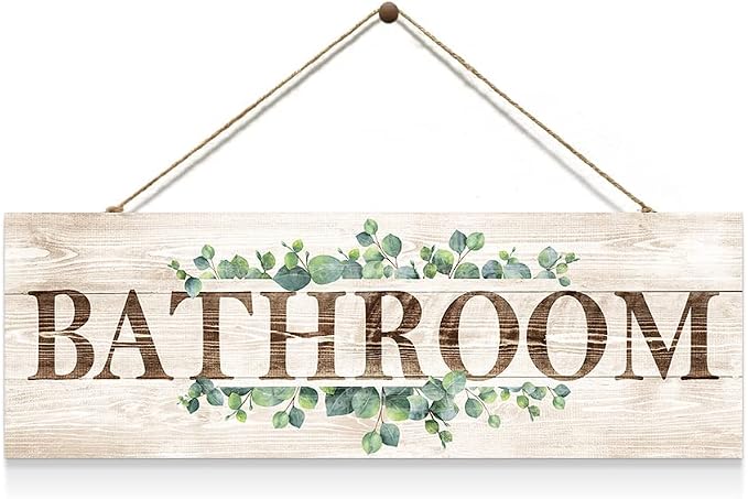 Bathroom Sign Wall Decor, Bathroom Wall Art, Rustic Farmhouse Wall Hanging Plaque Home Decorative Bathroom, 4.7 x 13.7 inches by CreoateHomeDecoration