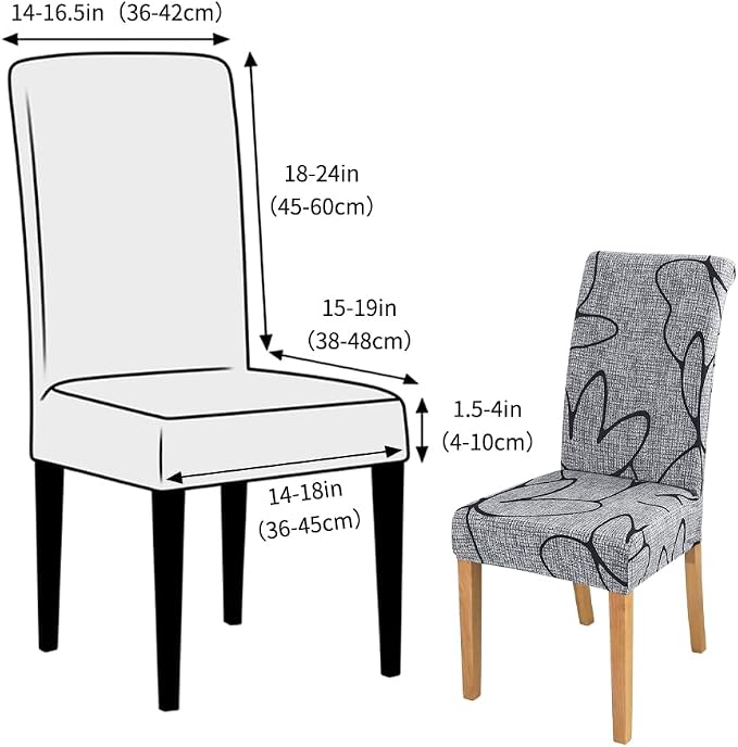 FORCHEER Chair Covers for Dining Chairs Set of 4,Grey Floral Stretch Dining Room Chair Cover Kitchen Parsons Chair Slipcovers (Pack of 4, Grey+Floral) - Image 5