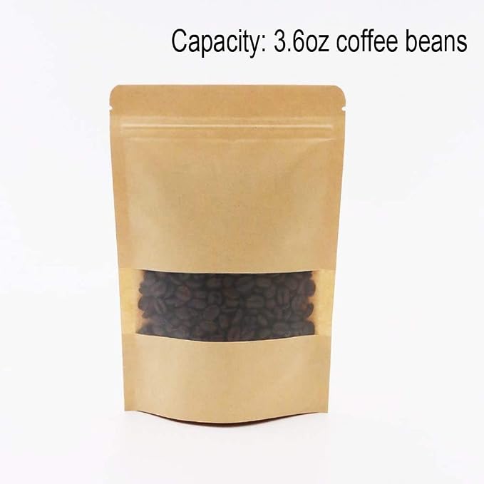 SumDirect Kraft Stand Up Pouches - 50Pcs Resealable Kraft Paper Stand Up Bags with Window, Zipper Disposable Food Storage Bags for Home or Business (50, 5.5x7.8inch) - Image 7