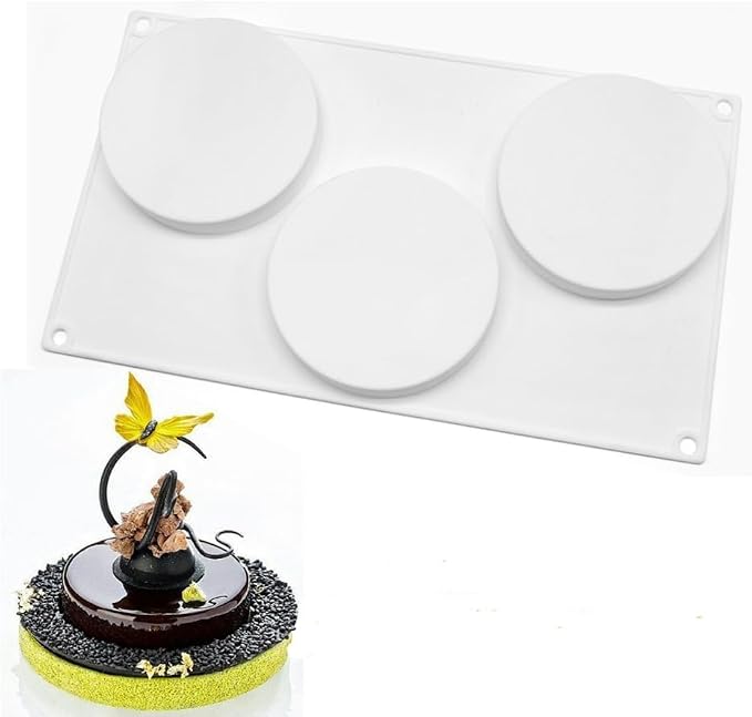 3 Holes Round Silicone Mold Cake Pastry Baking Molds Jelly Pudding Soap Form Ice Cake Decoration Tool Disc Bread Biscuit Mould (Round F_11.84 X6.84 X0.8 inch) by mostsom