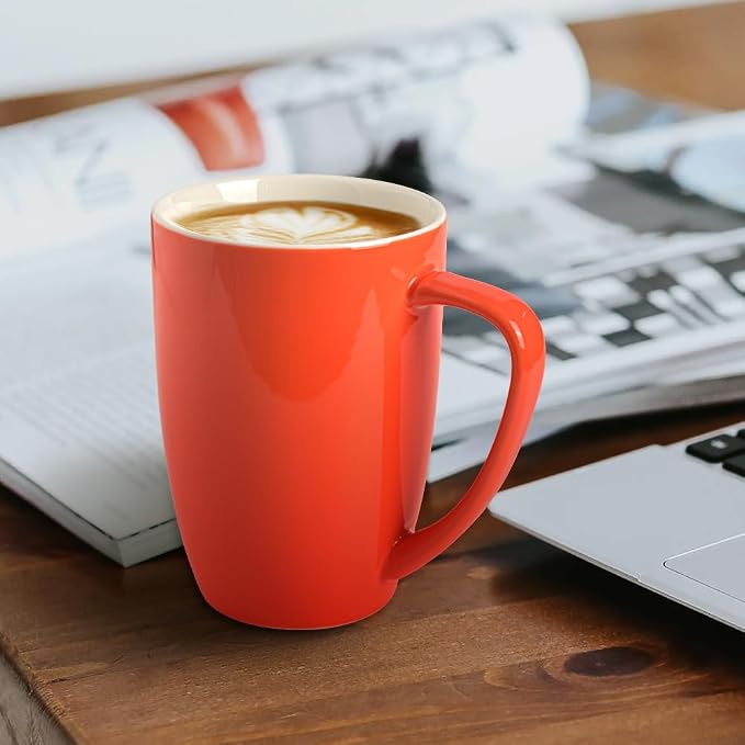 homEdge Porcelain Mug Set, 16 Ounces Cup for Tea, Latte, Mocha, Hot Chocolate, Set of 6, Orange - Image 2