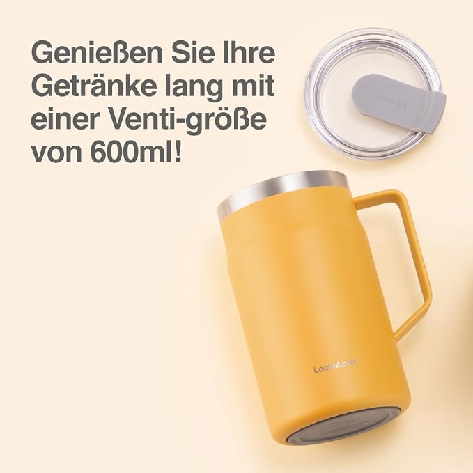 LocknLock Metro Mug Premium 18/8 Stainless Steel Double Wall Insulated with Handle Perfect for table with Lid, Yellow, 20 oz - Image 7
