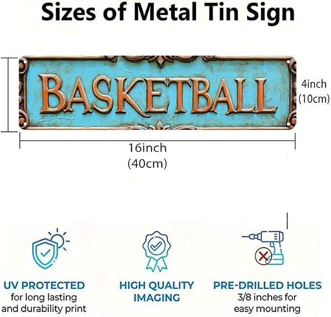 Metal Wall Decor "BASKETBALL" Funny Man Cave Decor Accessories for Home, Bar, Bathroom, Bedroom Unique Retro Tin Signs for Outdoor 4 X 16 inches - Image 4