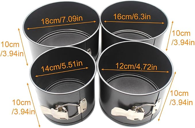 4 pcs Springform Pan Set, 4 5 6 7 inches Round Cake Tin with Removable Bottom, Nonstick Leakproof Carbon Steel Cheese Cake Pans Mold for Baking(COLOR:Black) - Image 3