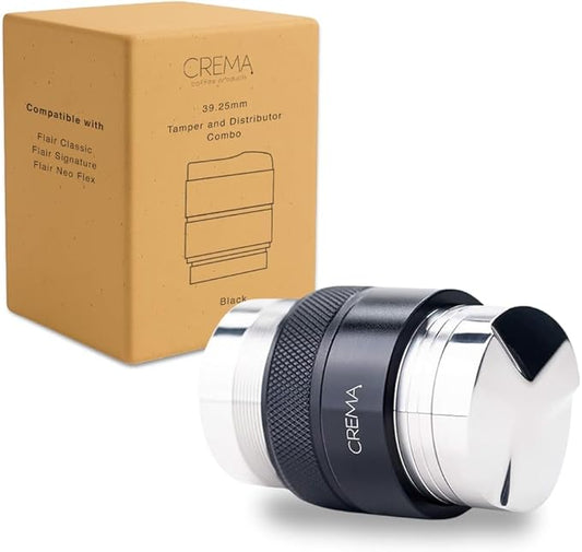 CREMA Coffee Products 39.25mm Hand Tamper & Coffee Distributor V2 | Compatible with Breville Portafilters | Double-Sided, Adjustable Depth Tool | Made with Durable 304 Stainless Steel | Black